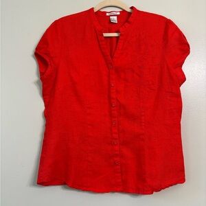 Richard Malcolm Women's Orange Shirt, 100% Linen, Size XL